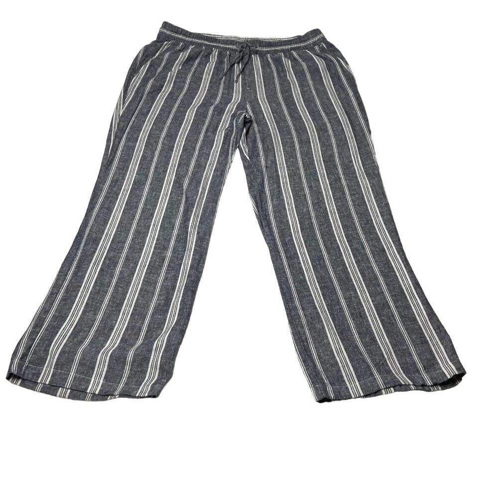 Old Navy Pants Womens Blue Stripe SZ XL Linen Blend Elastic & Tie Waist, Beachy